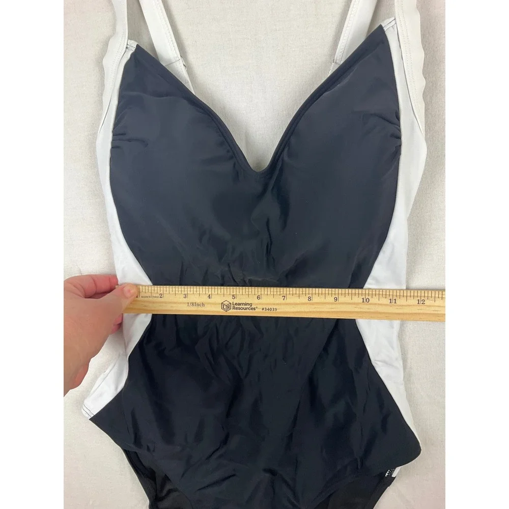 Eomenie Womens Black White Colorblock Lace Up Back One Piece Swimsuit Size L NWT